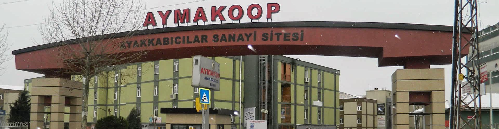 Bir sanayi sitesinin ana giriş kapısı: araç ve yaya girişinin tek bir kontrol noktasında birleştiği kemerli giriş ve kapı yanındaki güvenlik kulübesi.